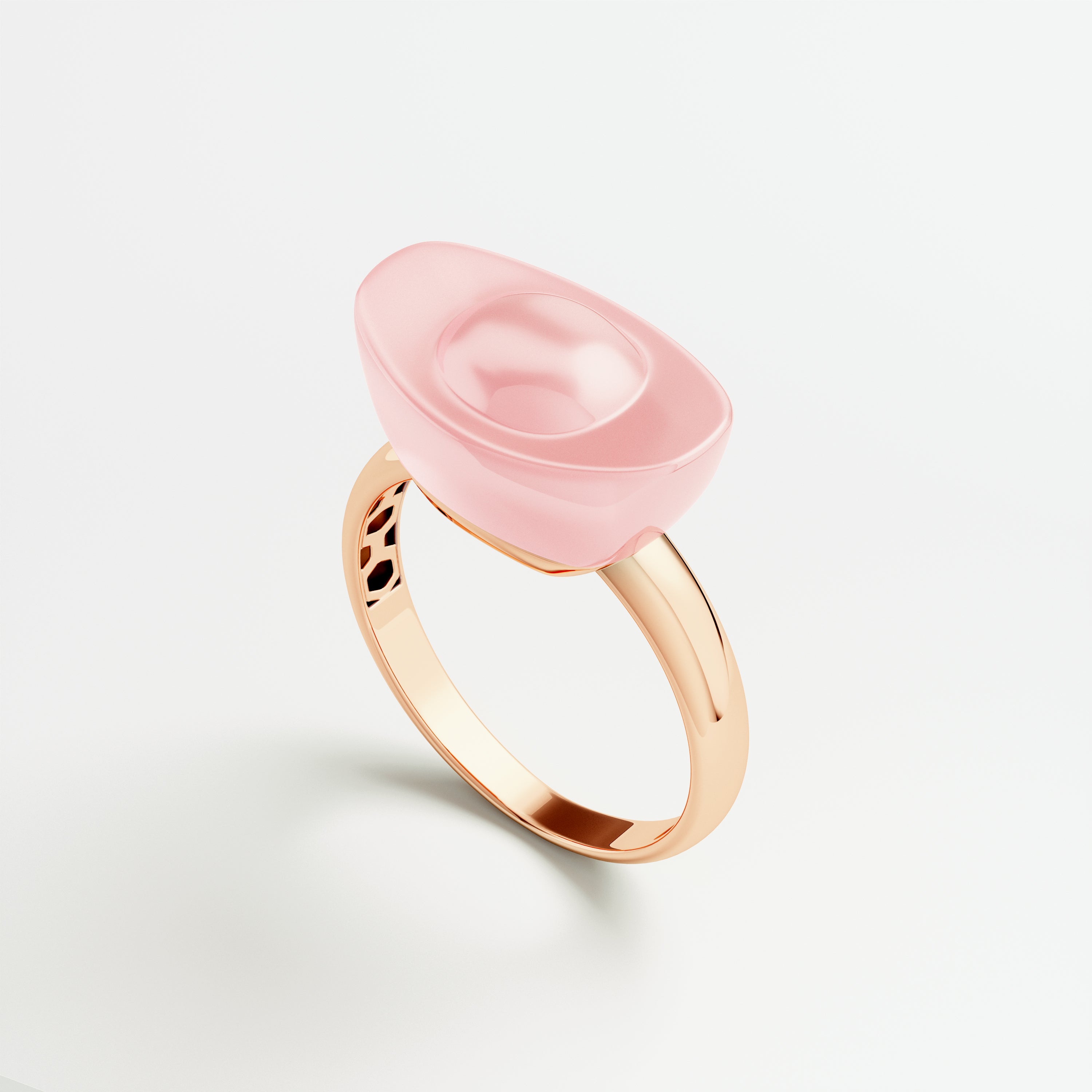 Yuan Bao Pink Quartz Fortune Ring - Single Diamond - Small