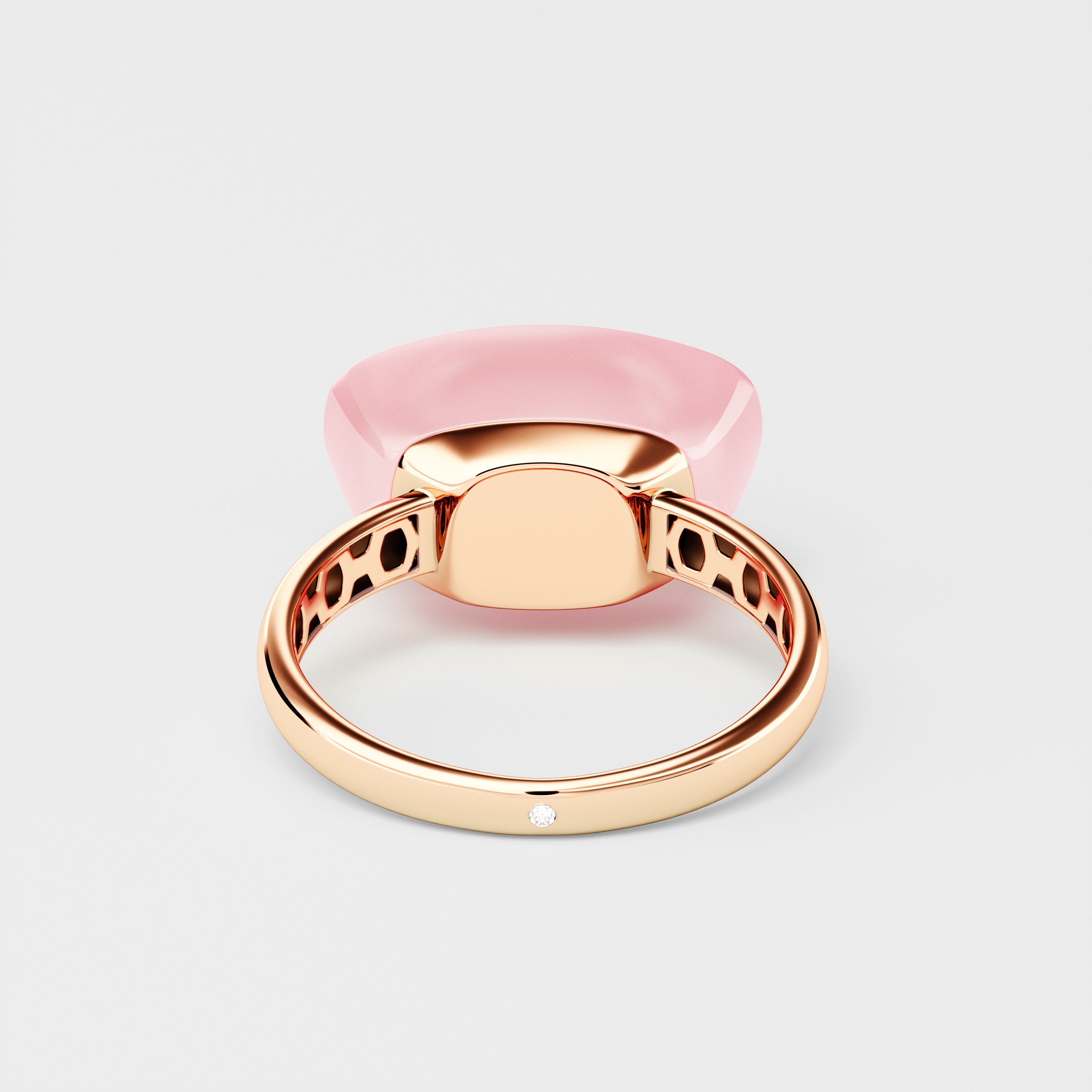 Yuan Bao Pink Quartz Fortune Ring - Single Diamond - Small