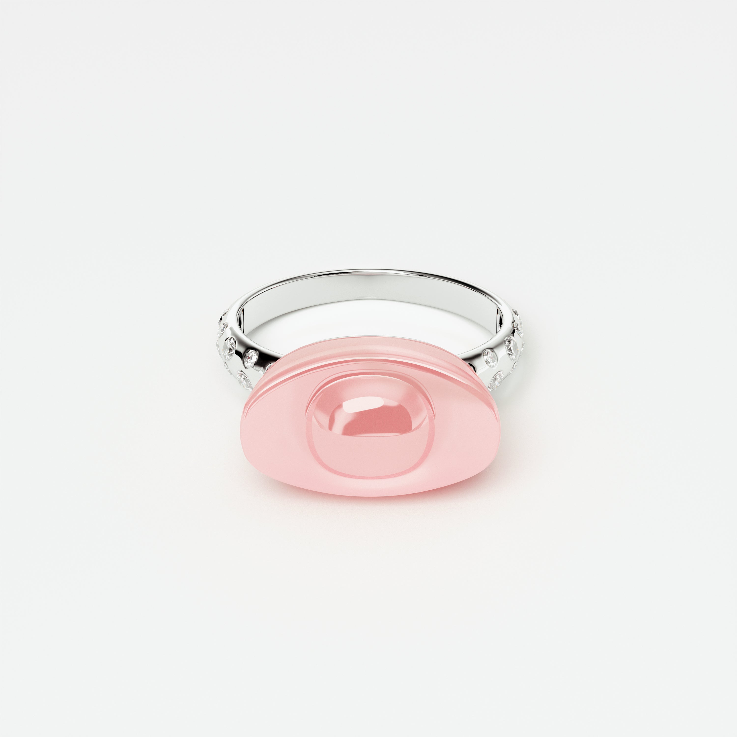 Yuan Bao Pink Quartz Fortune Ring - Diamond Band - Small