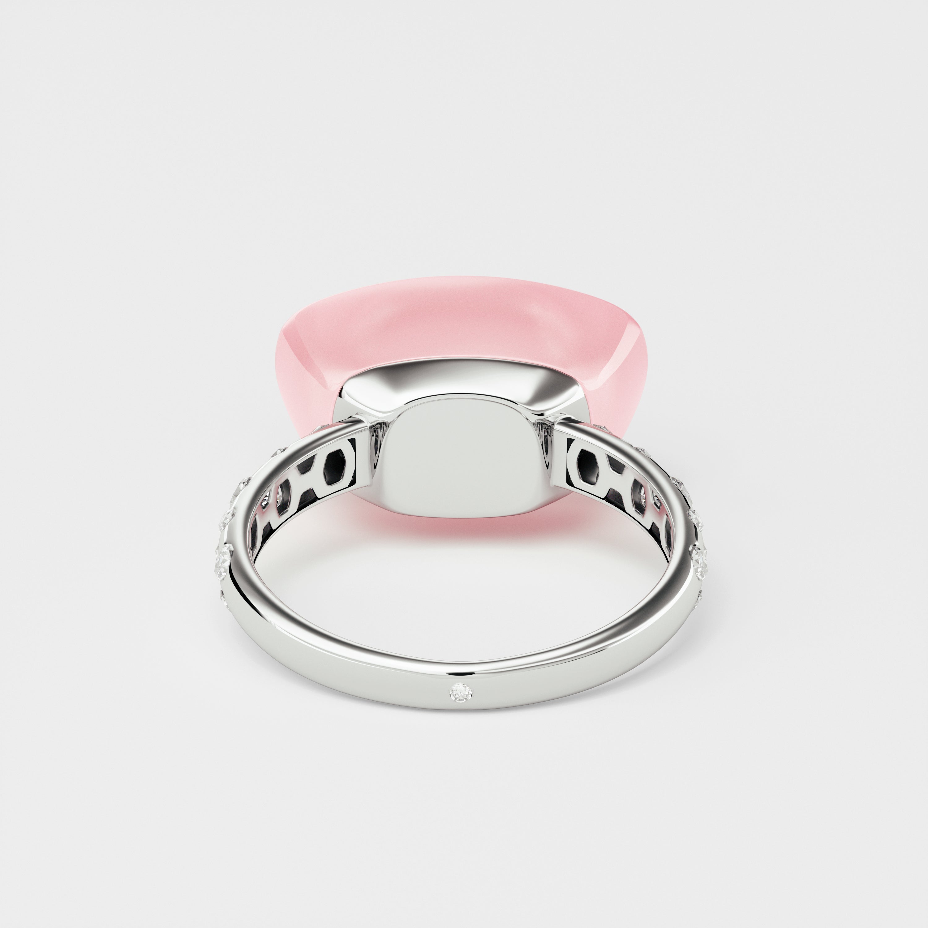 Yuan Bao Pink Quartz Fortune Ring - Diamond Band - Small