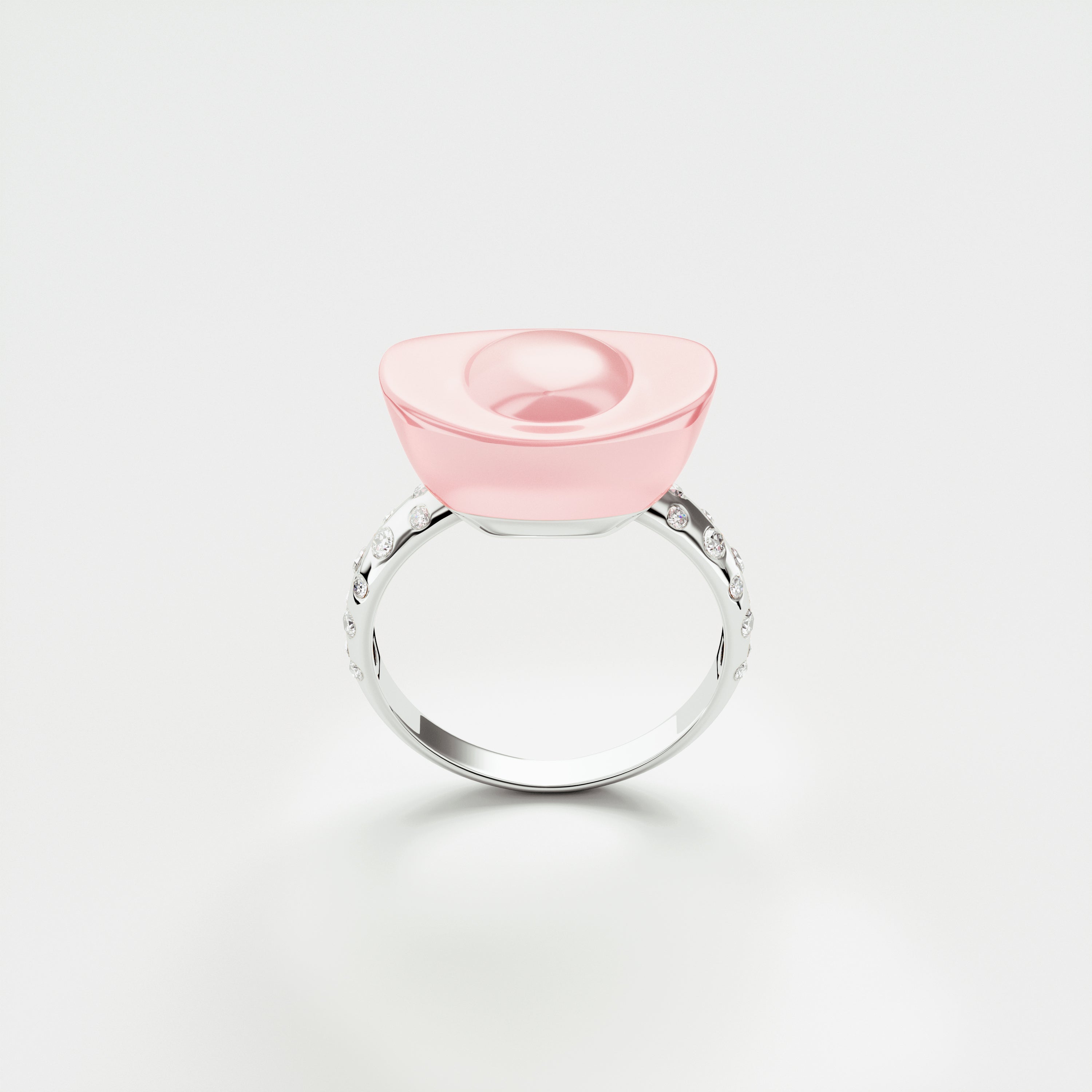 Yuan Bao Pink Quartz Fortune Ring - Diamond Band - Small