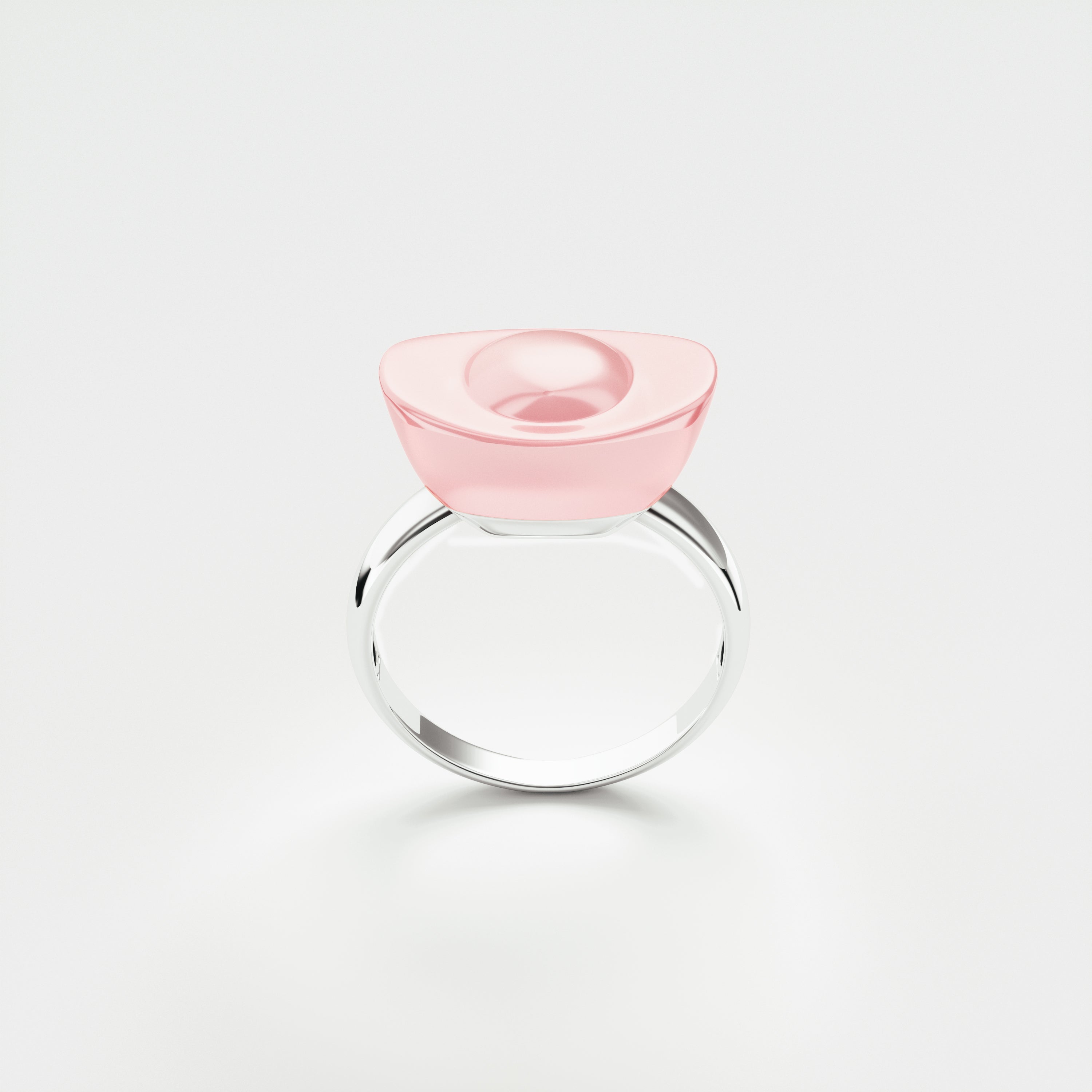 Yuan Bao Pink Quartz Fortune Ring - Single Diamond - Small