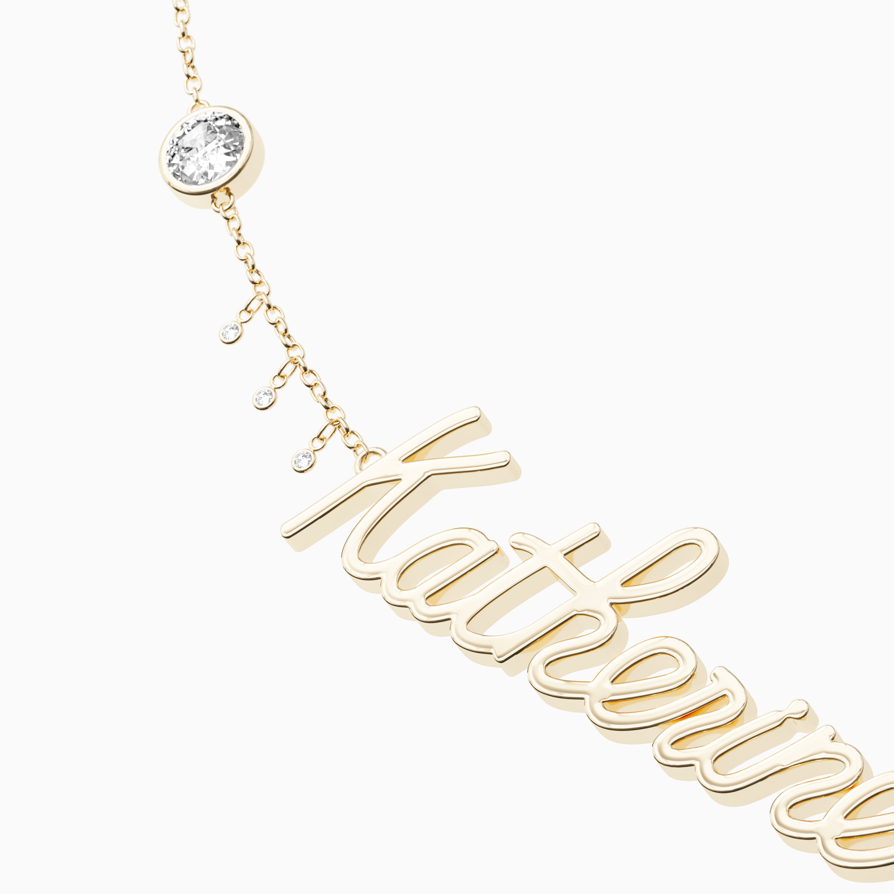 Signature Necklace - Single Name - Round Diamond Trinkets and Diamond Droplets