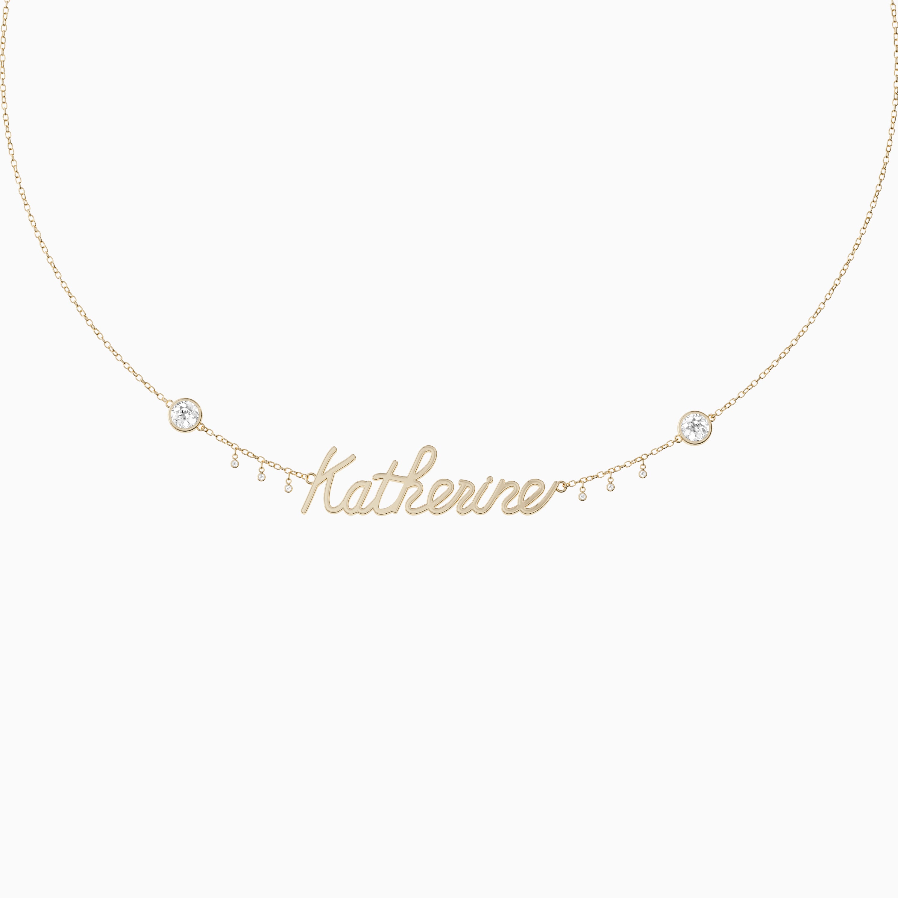 Signature Necklace Single Name Round Diamond Trinkets and Diamond