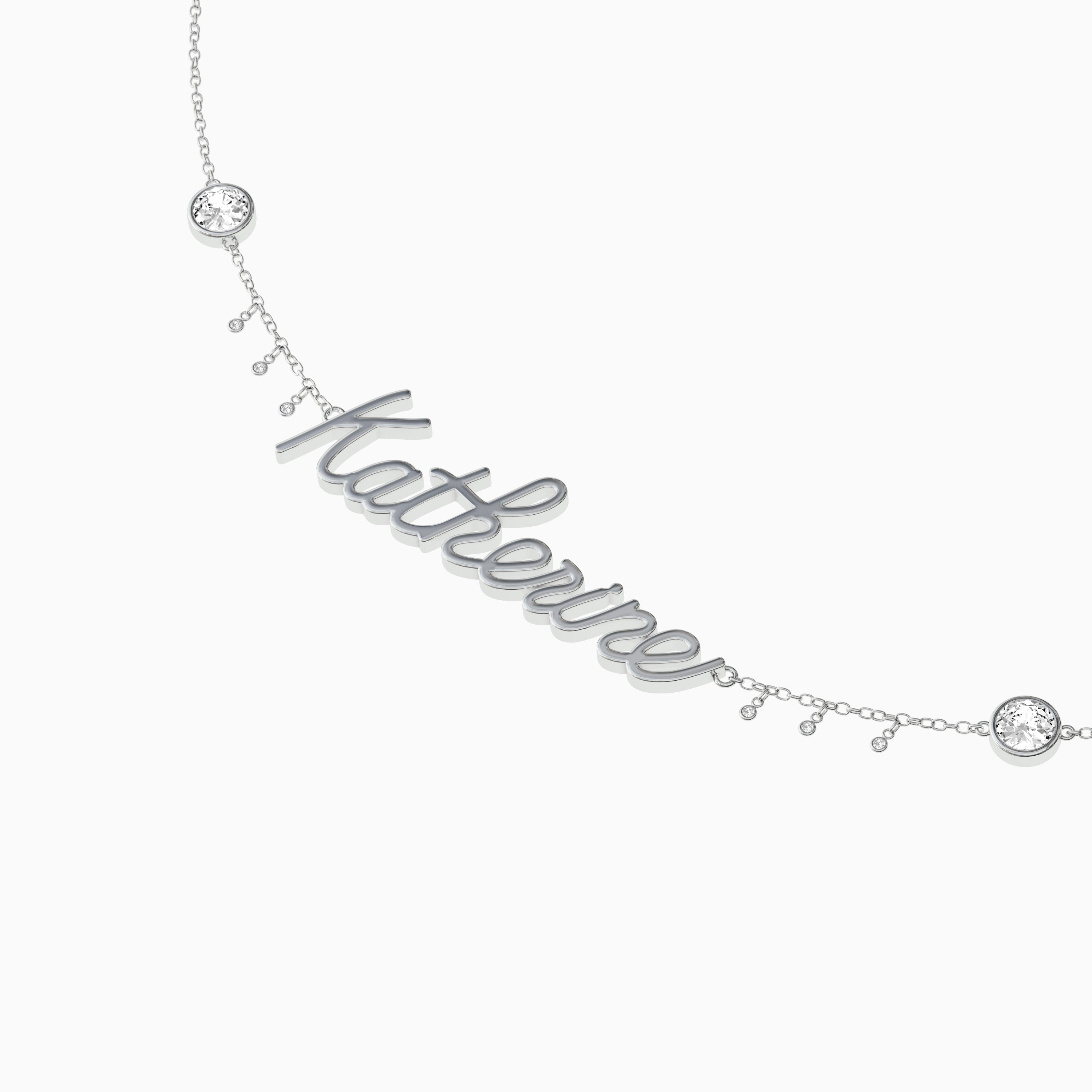 Signature Necklace - Single Name - Round Diamond Trinkets and Diamond Droplets